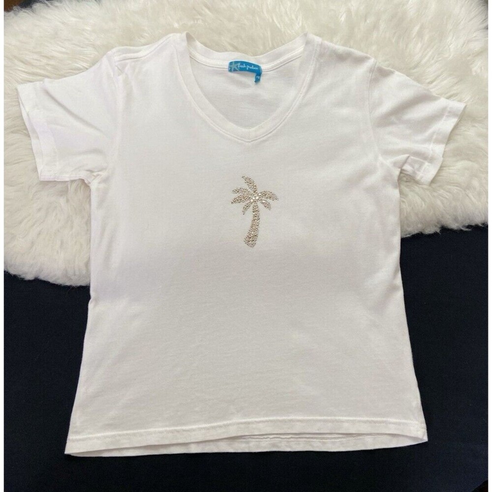 Fresh Produce Size XS White Palm Tree Embellished Short Sleeve T-Shirt